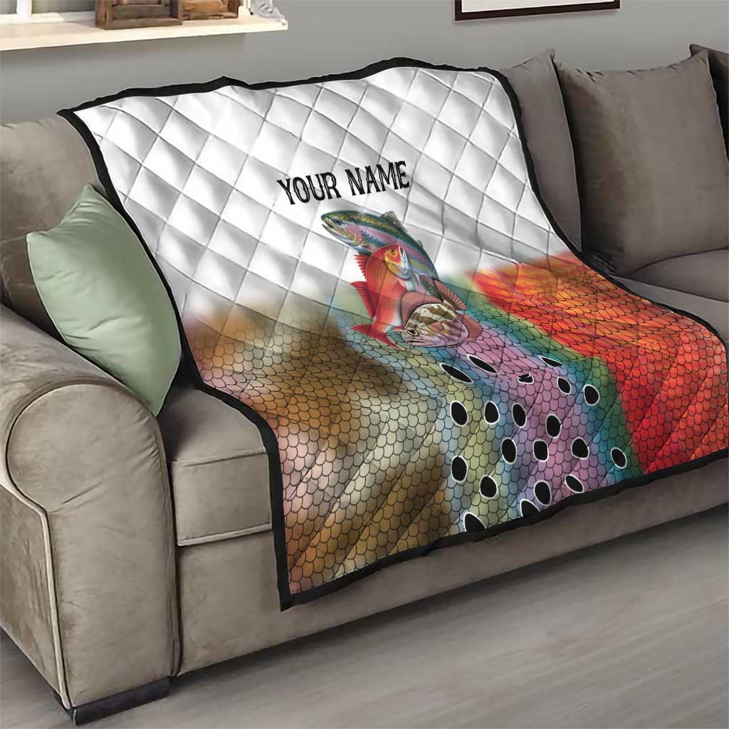 Multicolor Fish Pattern Design Quilt Fishing Scaled Texture and Custom Name Print - Wonder Print Shop
