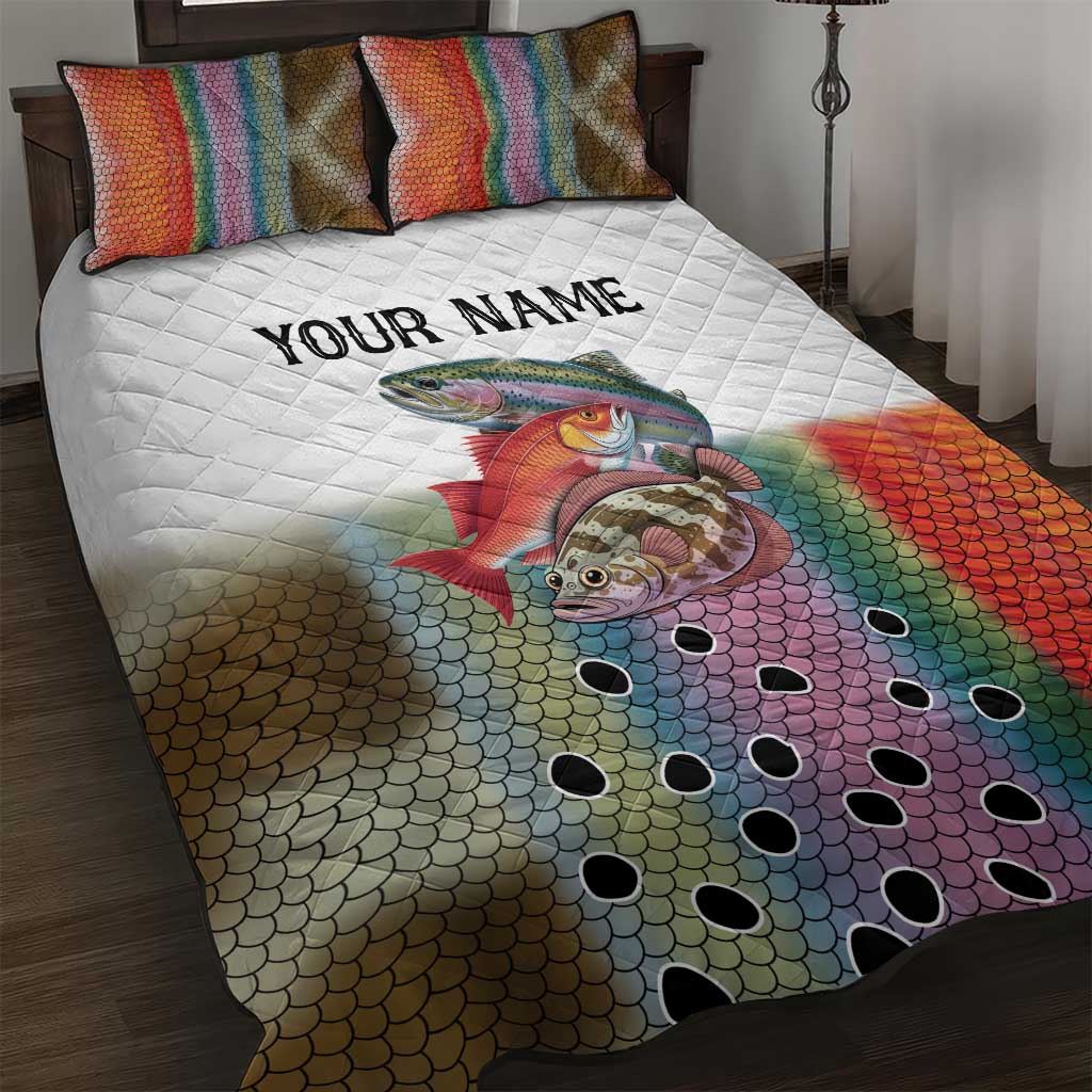 Multicolor Fish Pattern Design Quilt Bed Set Fishing Scaled Texture and Custom Name Print - Wonder Print Shop