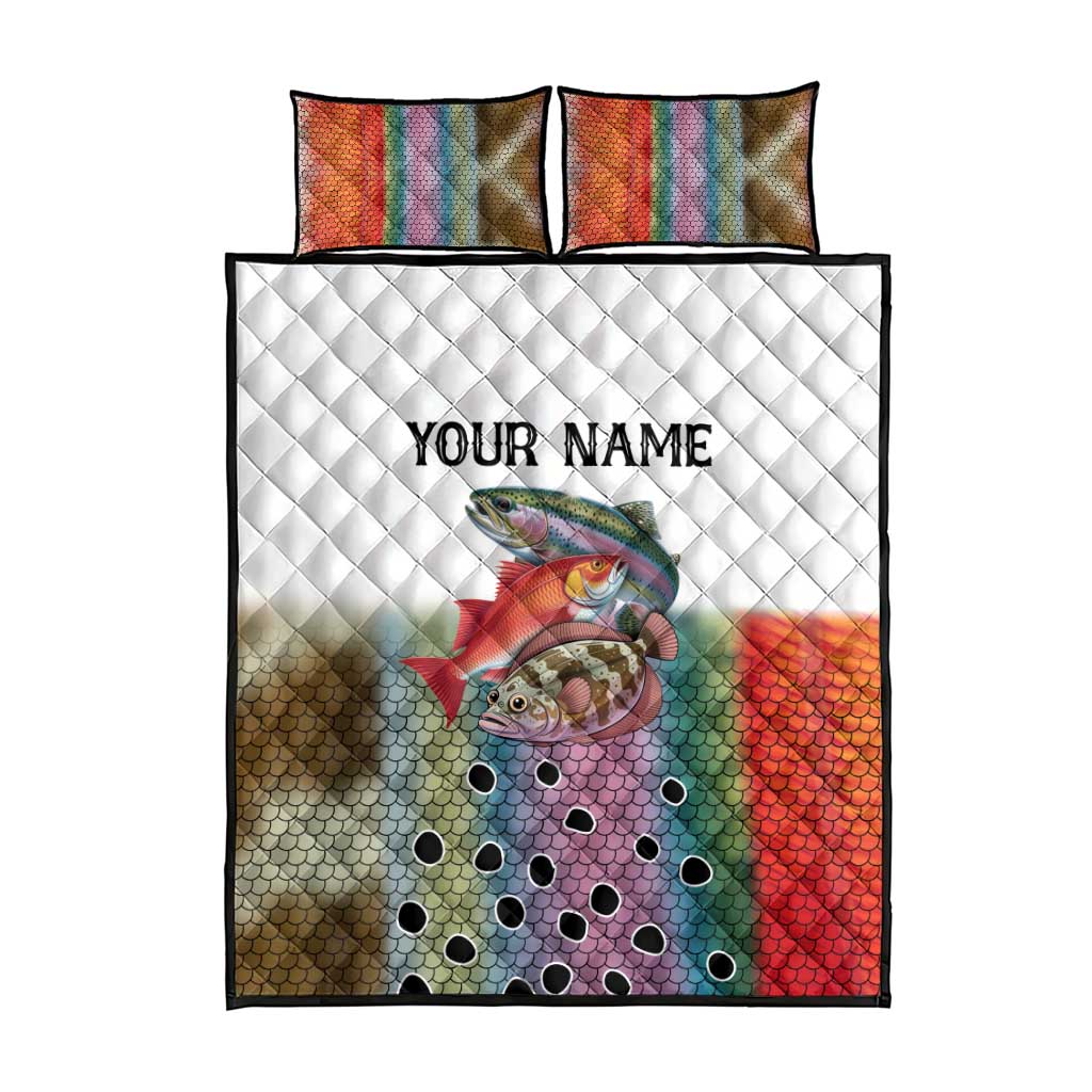 Multicolor Fish Pattern Design Quilt Bed Set Fishing Scaled Texture and Custom Name Print - Wonder Print Shop