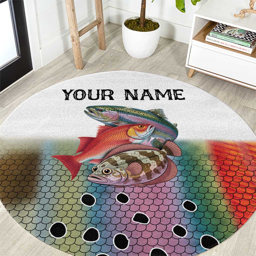 Multicolor Fish Pattern Design Round Carpet Fishing Scaled Texture and Custom Name Print - Wonder Print Shop