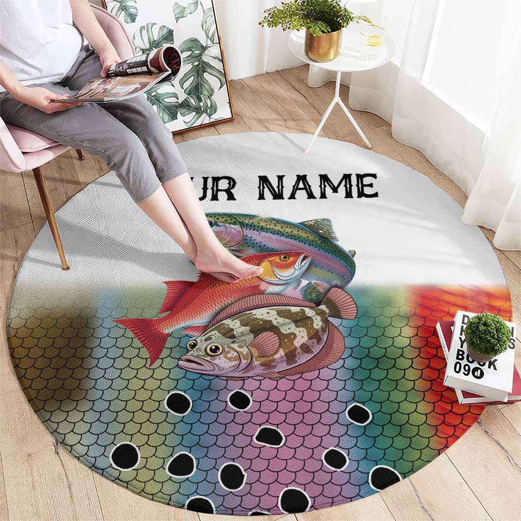 Multicolor Fish Pattern Design Round Carpet Fishing Scaled Texture and Custom Name Print - Wonder Print Shop