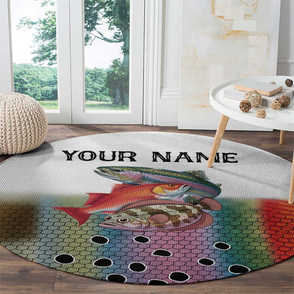 Multicolor Fish Pattern Design Round Carpet Fishing Scaled Texture and Custom Name Print - Wonder Print Shop