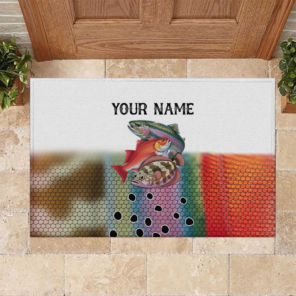 Multicolor Fish Pattern Design Rubber Doormat Fishing Scaled Texture and Custom Name Print - Wonder Print Shop