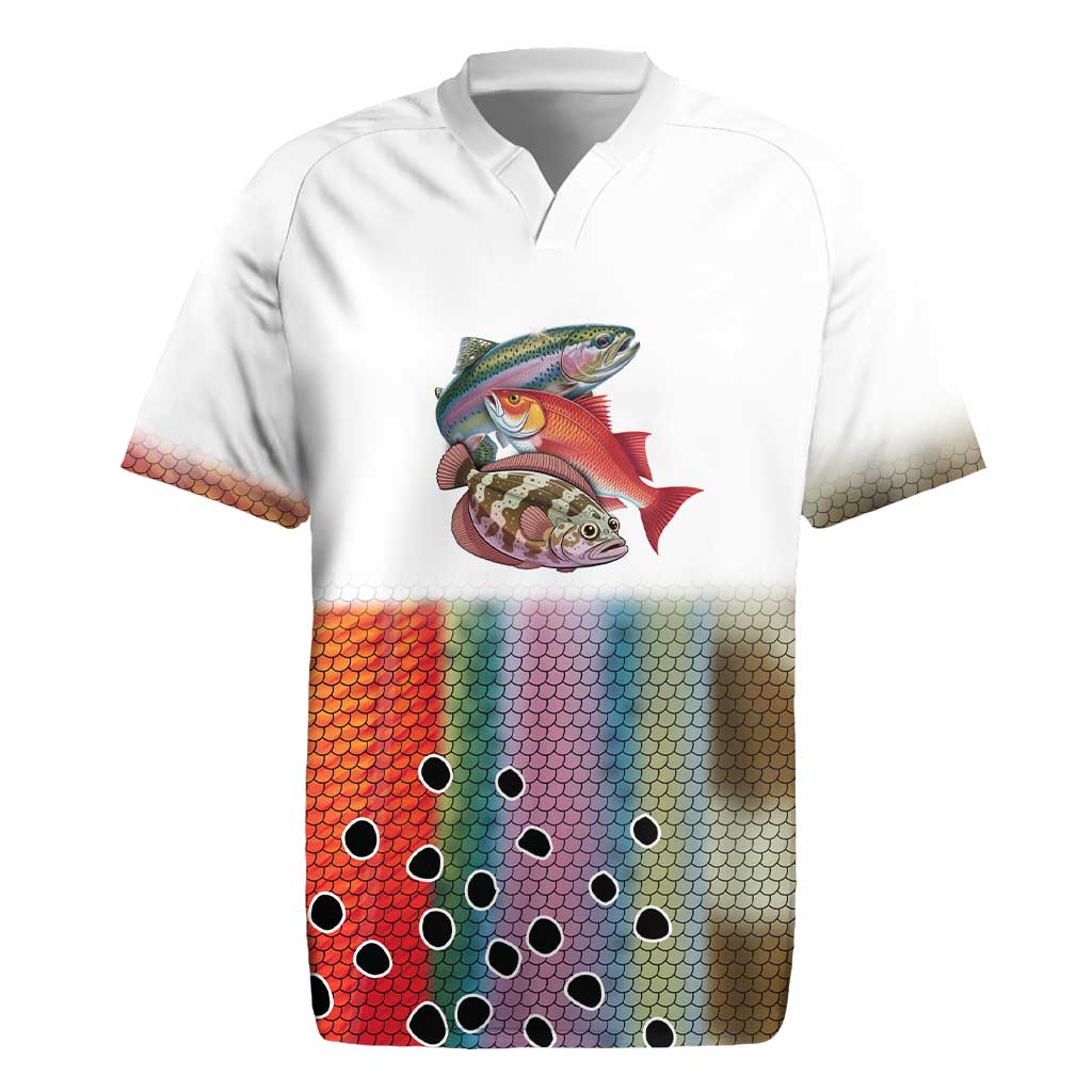 Multicolor Fish Pattern Design Rugby Jersey Fishing Scaled Texture and Custom Name Print - Wonder Print Shop