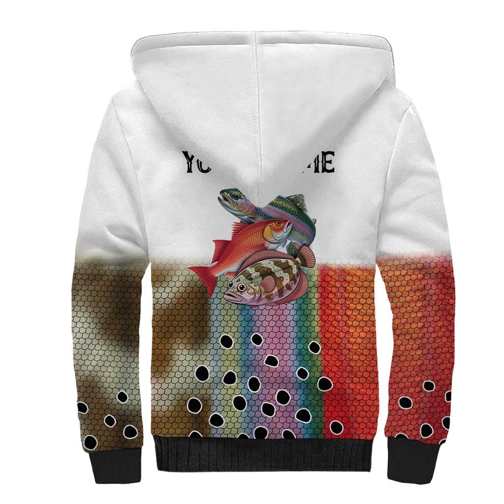 Multicolor Fish Pattern Design Sherpa Hoodie Fishing Scaled Texture and Custom Name Print - Wonder Print Shop