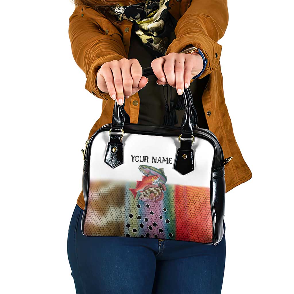 Multicolor Fish Pattern Design Shoulder Handbag Fishing Scaled Texture and Custom Name Print - Wonder Print Shop