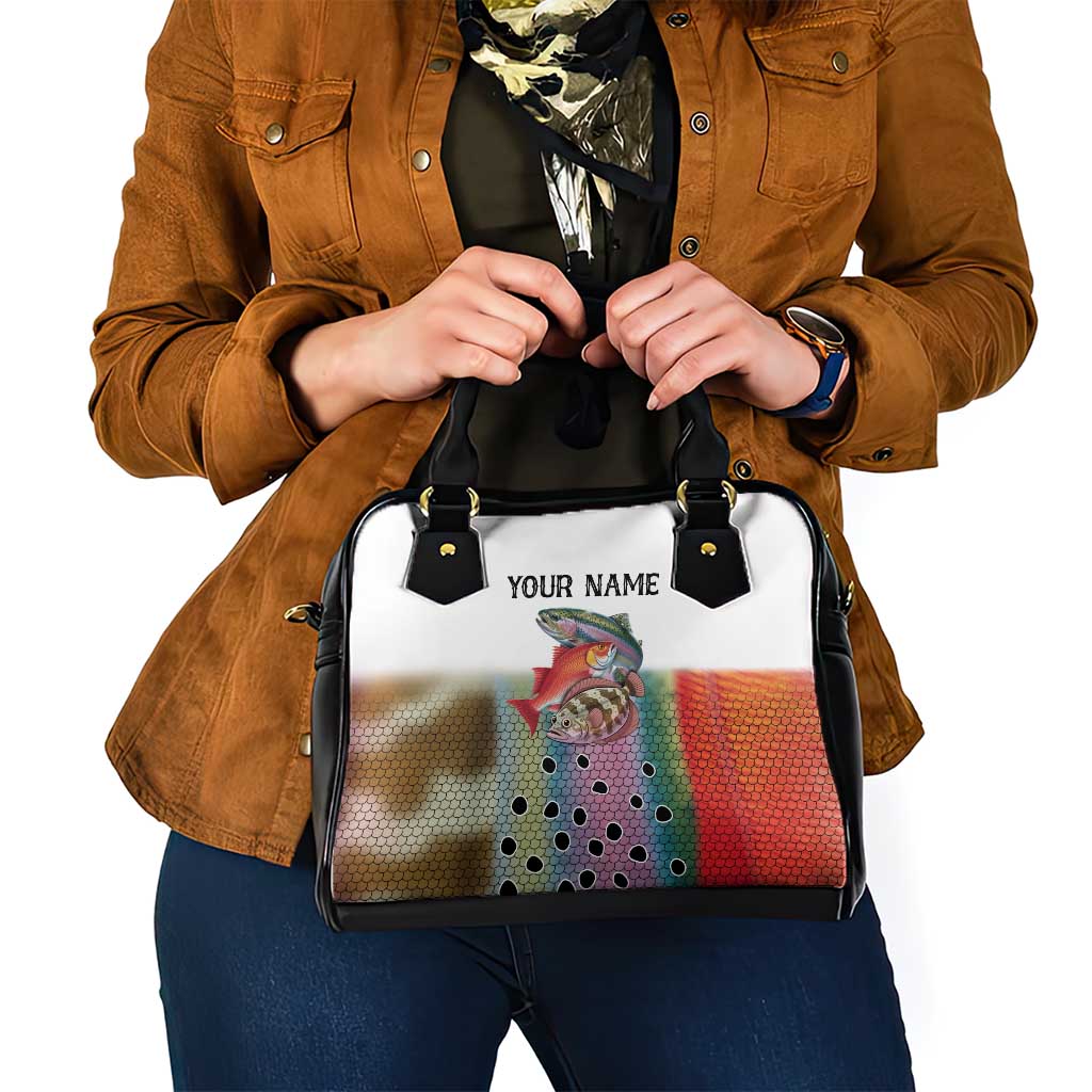 Multicolor Fish Pattern Design Shoulder Handbag Fishing Scaled Texture and Custom Name Print - Wonder Print Shop