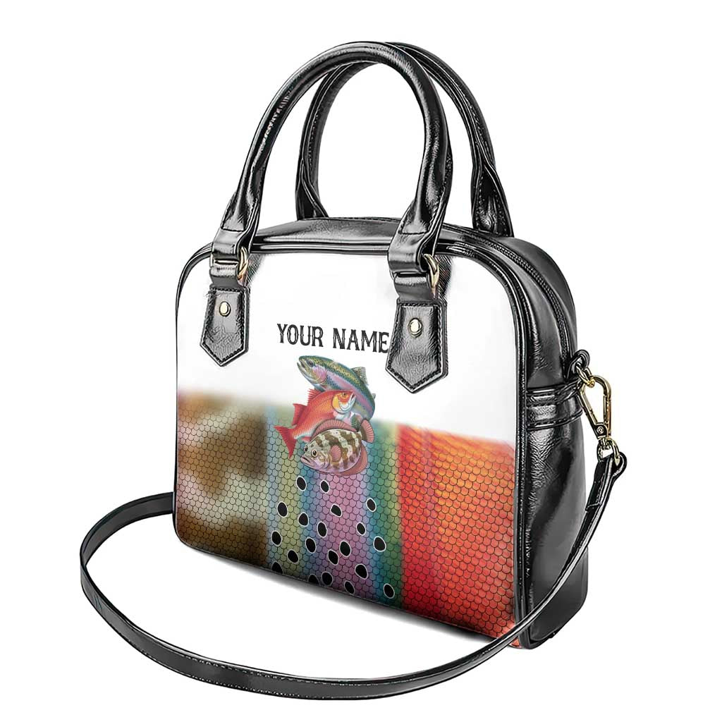 Multicolor Fish Pattern Design Shoulder Handbag Fishing Scaled Texture and Custom Name Print - Wonder Print Shop