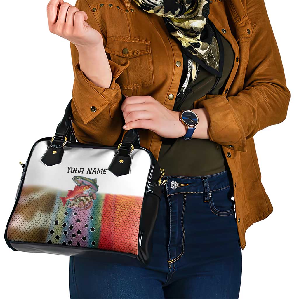 Multicolor Fish Pattern Design Shoulder Handbag Fishing Scaled Texture and Custom Name Print - Wonder Print Shop