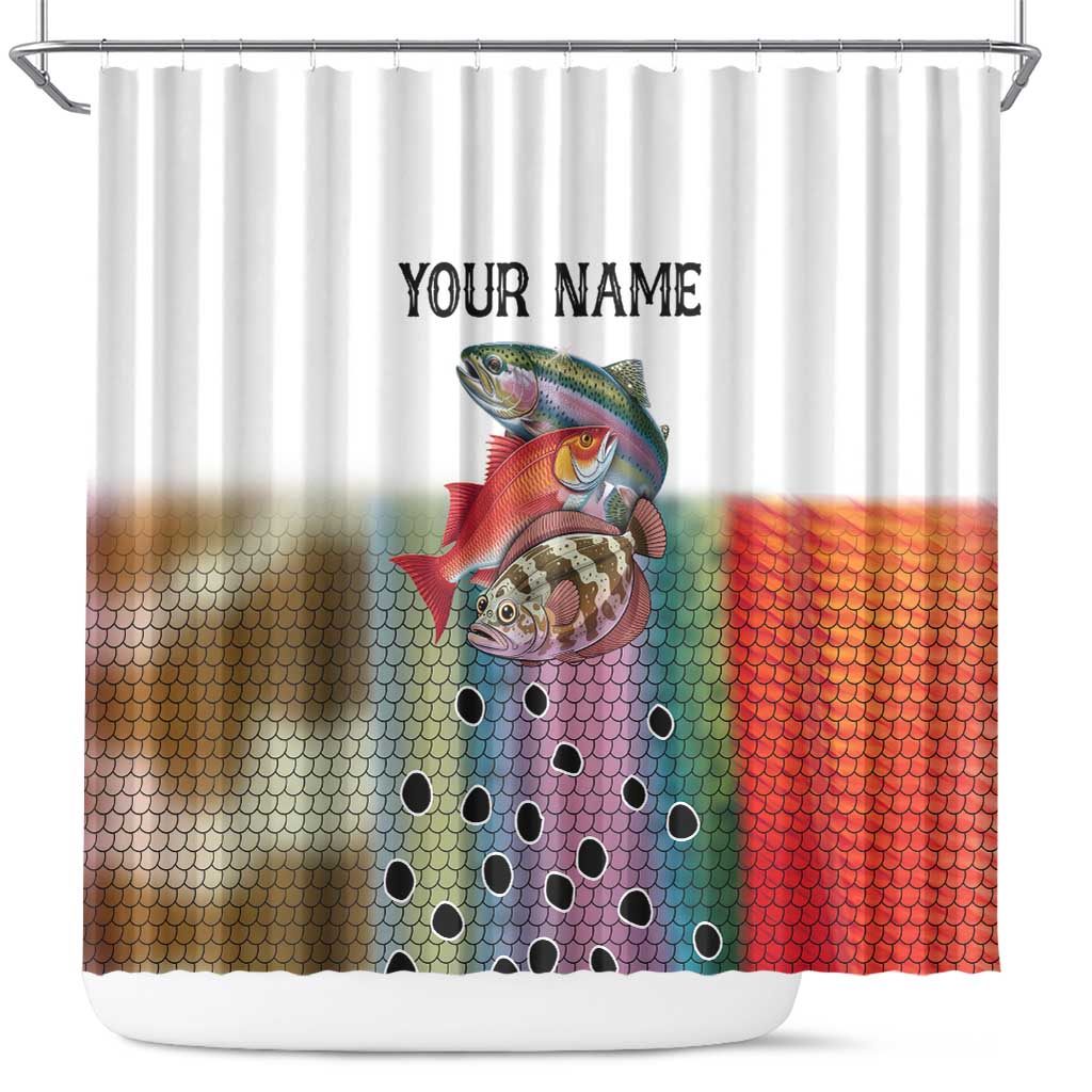 Multicolor Fish Pattern Design Shower Curtain Fishing Scaled Texture and Custom Name Print - Wonder Print Shop