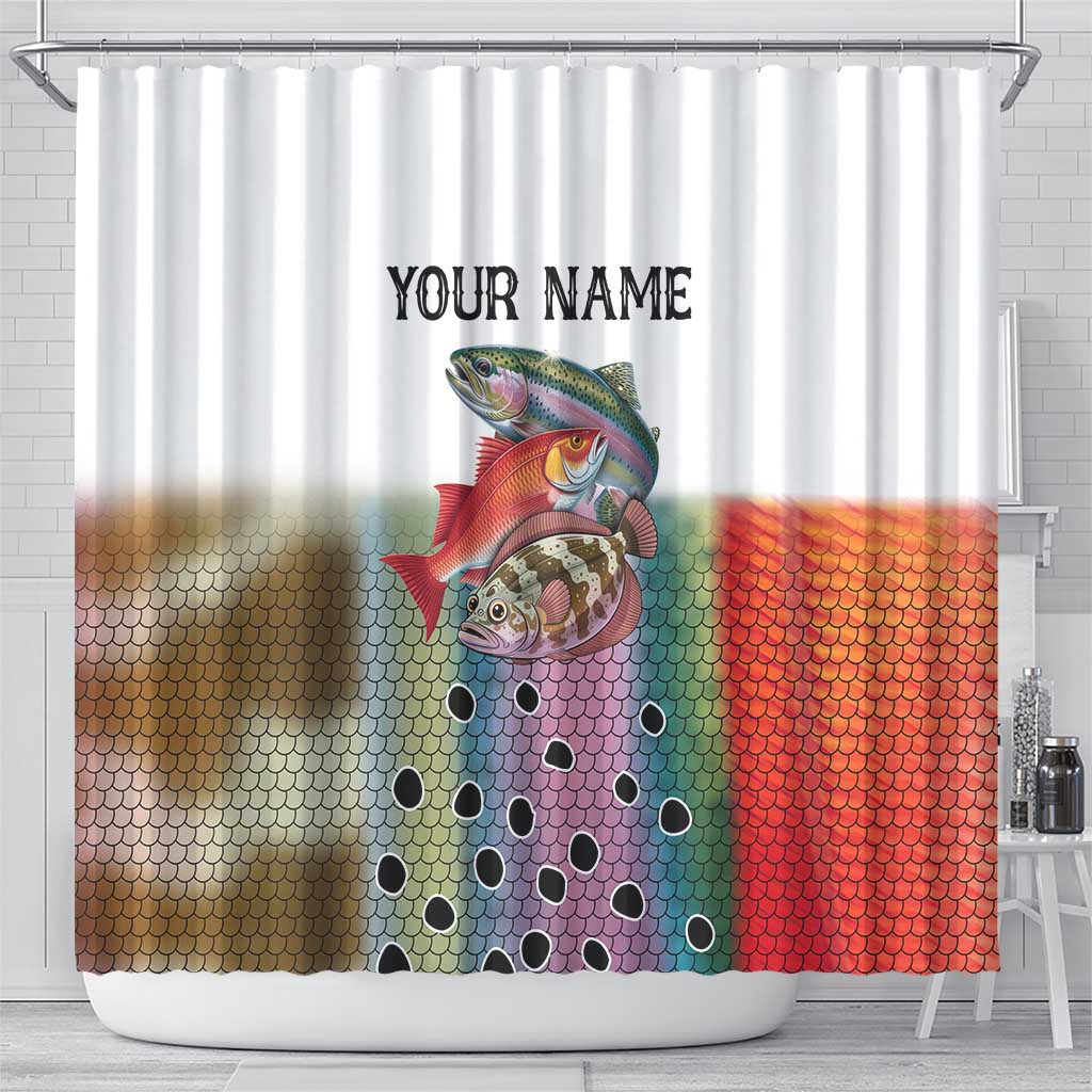 Multicolor Fish Pattern Design Shower Curtain Fishing Scaled Texture and Custom Name Print - Wonder Print Shop