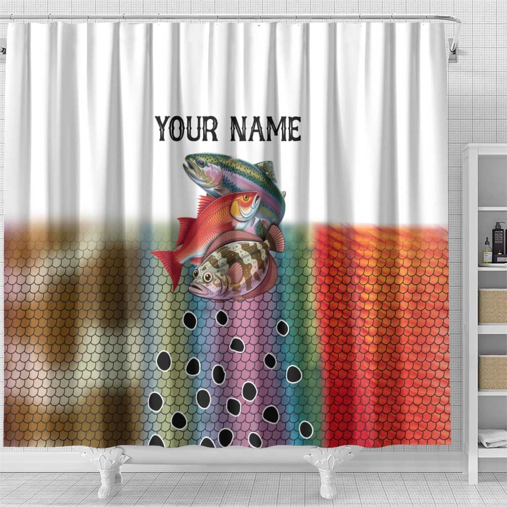Multicolor Fish Pattern Design Shower Curtain Fishing Scaled Texture and Custom Name Print - Wonder Print Shop