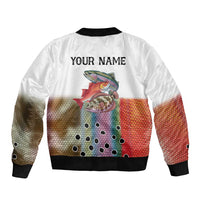 Multicolor Fish Pattern Design Sleeve Zip Bomber Jacket Fishing Scaled Texture and Custom Name Print - Wonder Print Shop