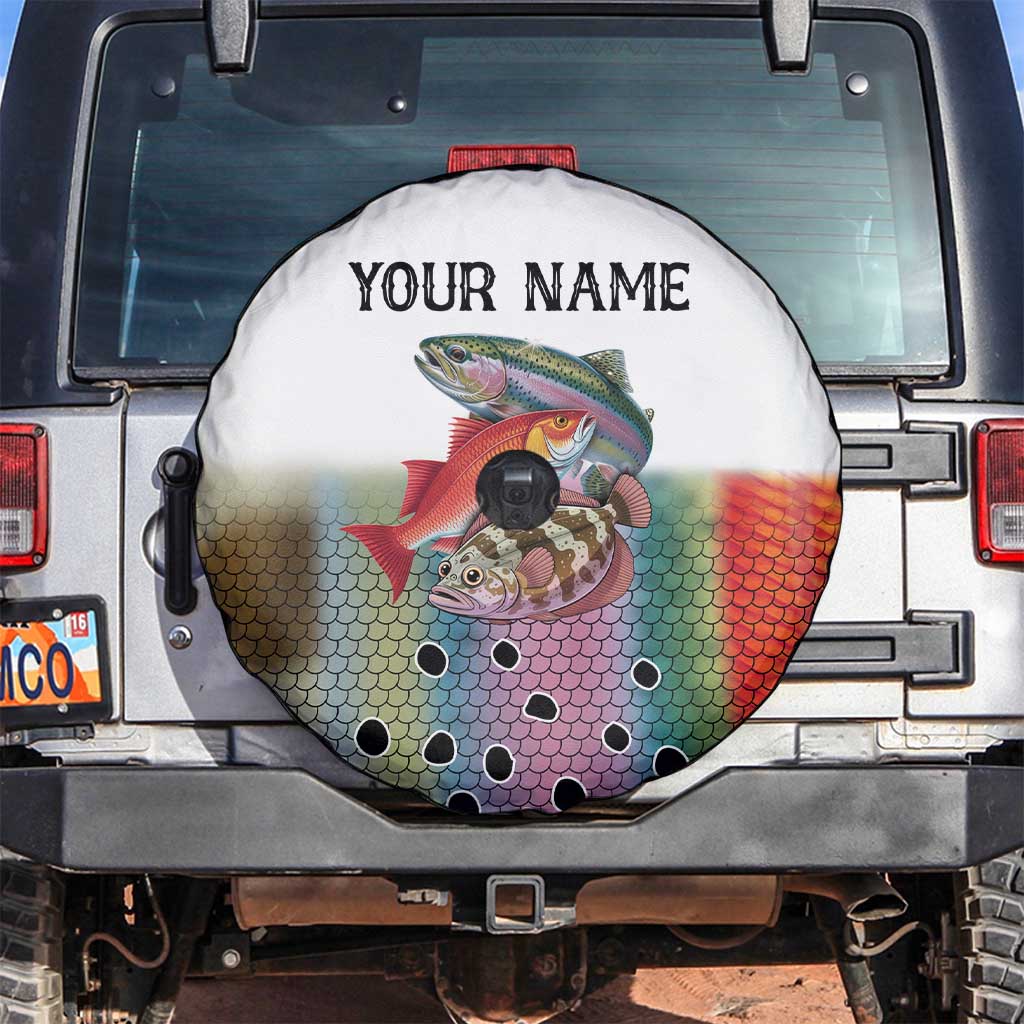 Multicolor Fish Pattern Design Spare Tire Cover Fishing Scaled Texture and Custom Name Print - Wonder Print Shop
