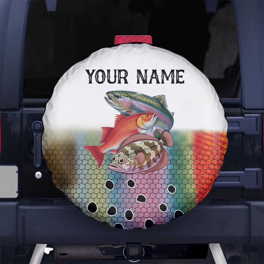 Multicolor Fish Pattern Design Spare Tire Cover Fishing Scaled Texture and Custom Name Print - Wonder Print Shop