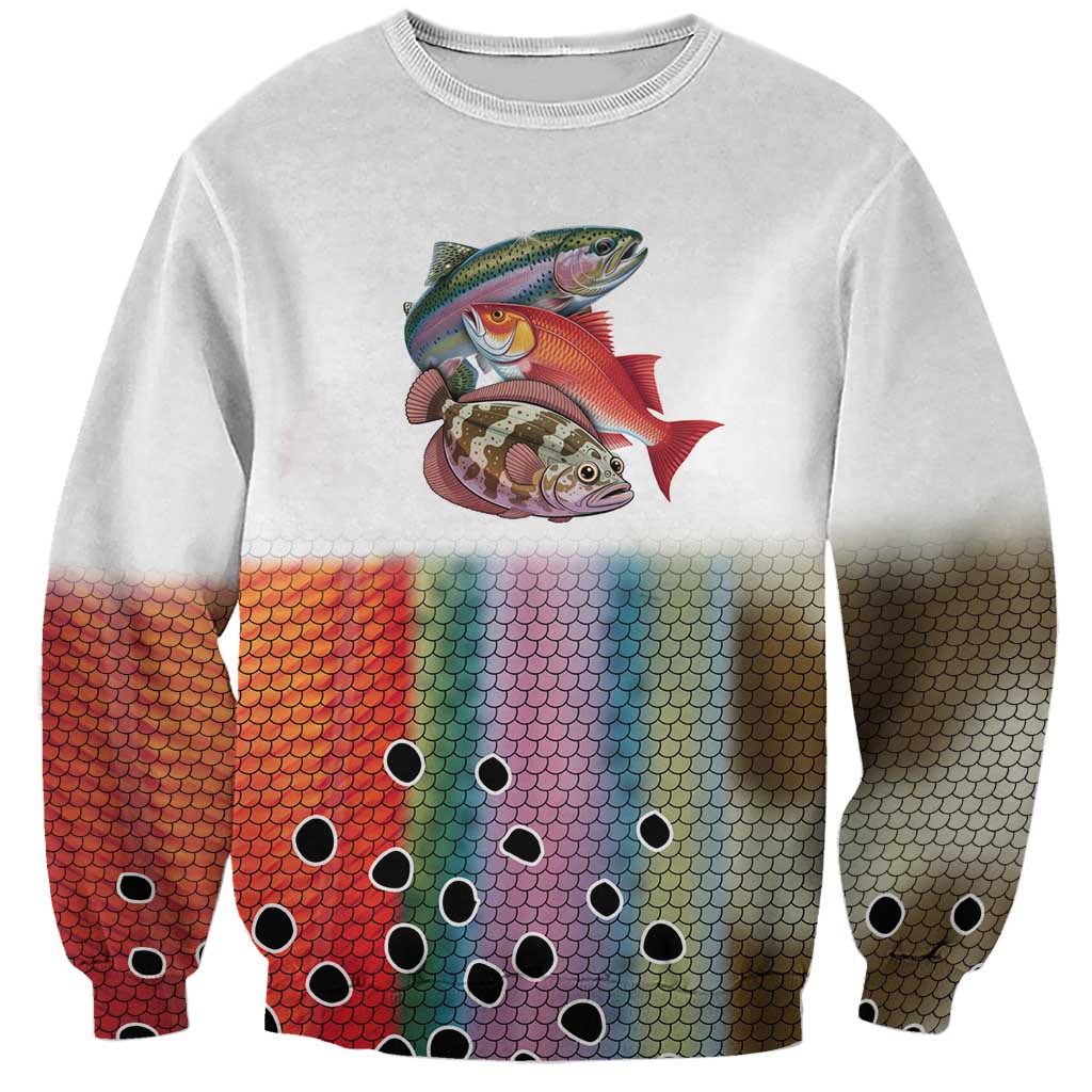 Multicolor Fish Pattern Design Sweatshirt Fishing Scaled Texture and Custom Name Print - Wonder Print Shop