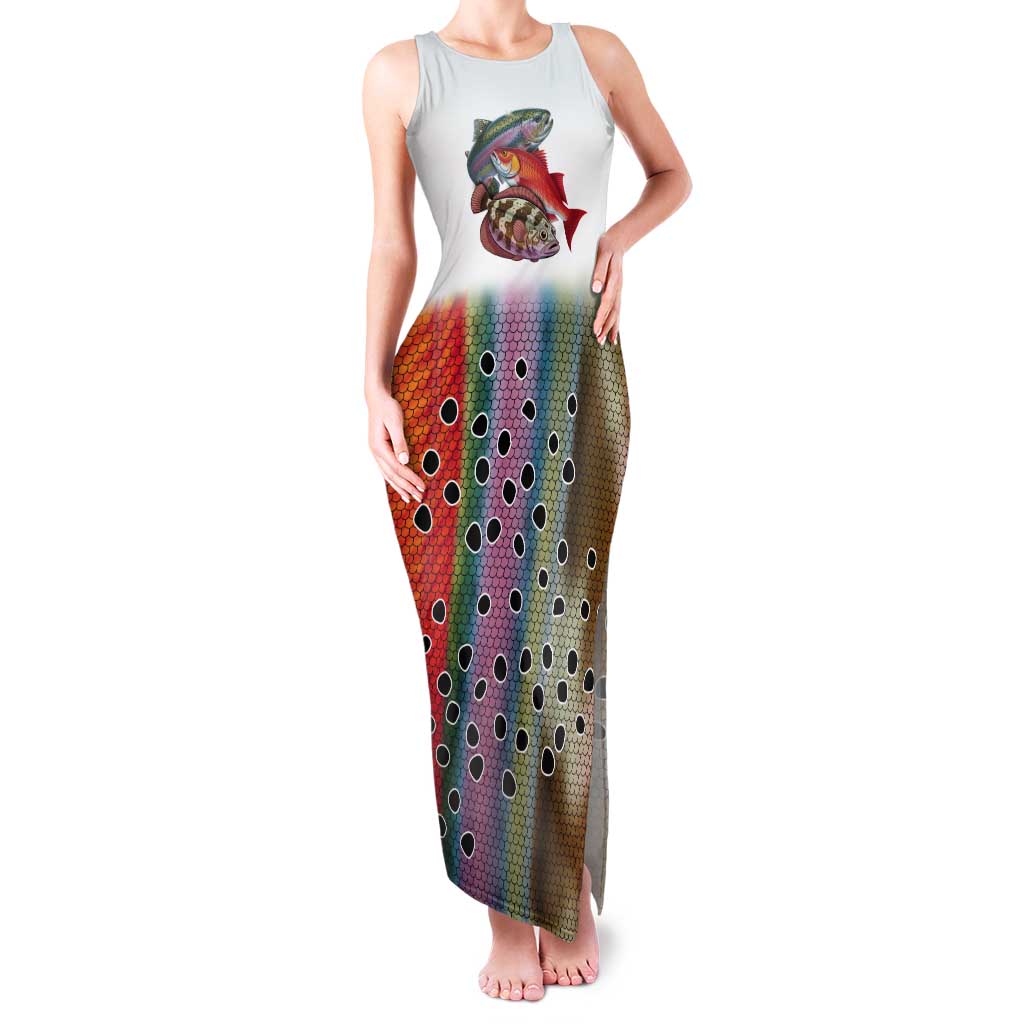 Multicolor Fish Pattern Design Tank Maxi Dress Fishing Scaled Texture and Custom Name Print - Wonder Print Shop