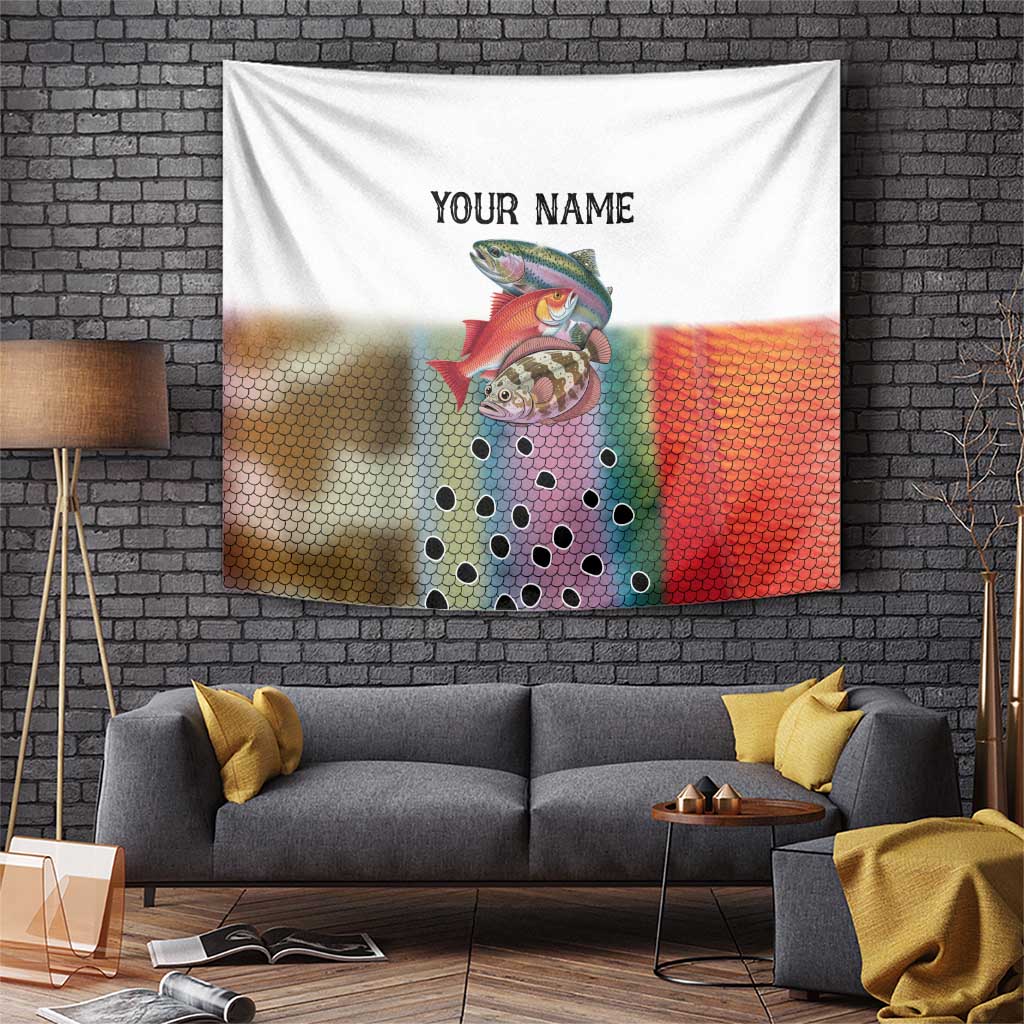 Multicolor Fish Pattern Design Tapestry Fishing Scaled Texture and Custom Name Print - Wonder Print Shop