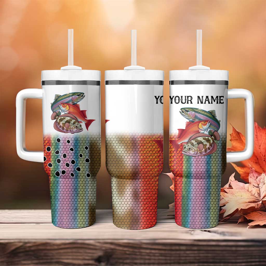 Multicolor Fish Pattern Design Tumbler With Handle Fishing Scaled Texture and Custom Name Print - Wonder Print Shop