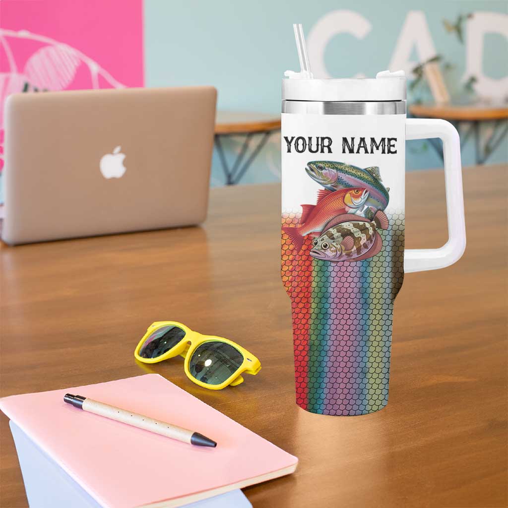 Multicolor Fish Pattern Design Tumbler With Handle Fishing Scaled Texture and Custom Name Print - Wonder Print Shop
