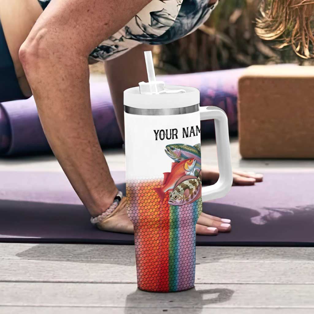 Multicolor Fish Pattern Design Tumbler With Handle Fishing Scaled Texture and Custom Name Print - Wonder Print Shop