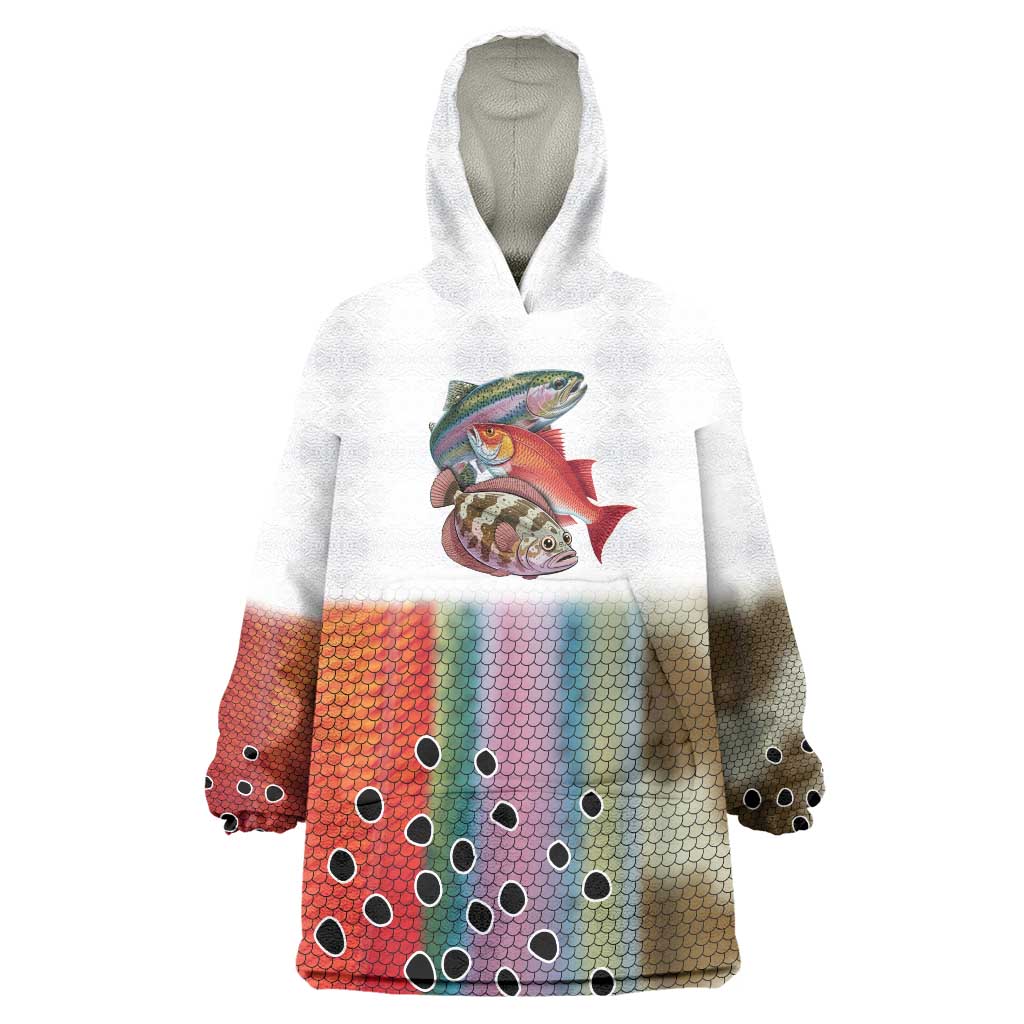 Multicolor Fish Pattern Design Wearable Blanket Hoodie Fishing Scaled Texture and Custom Name Print - Wonder Print Shop