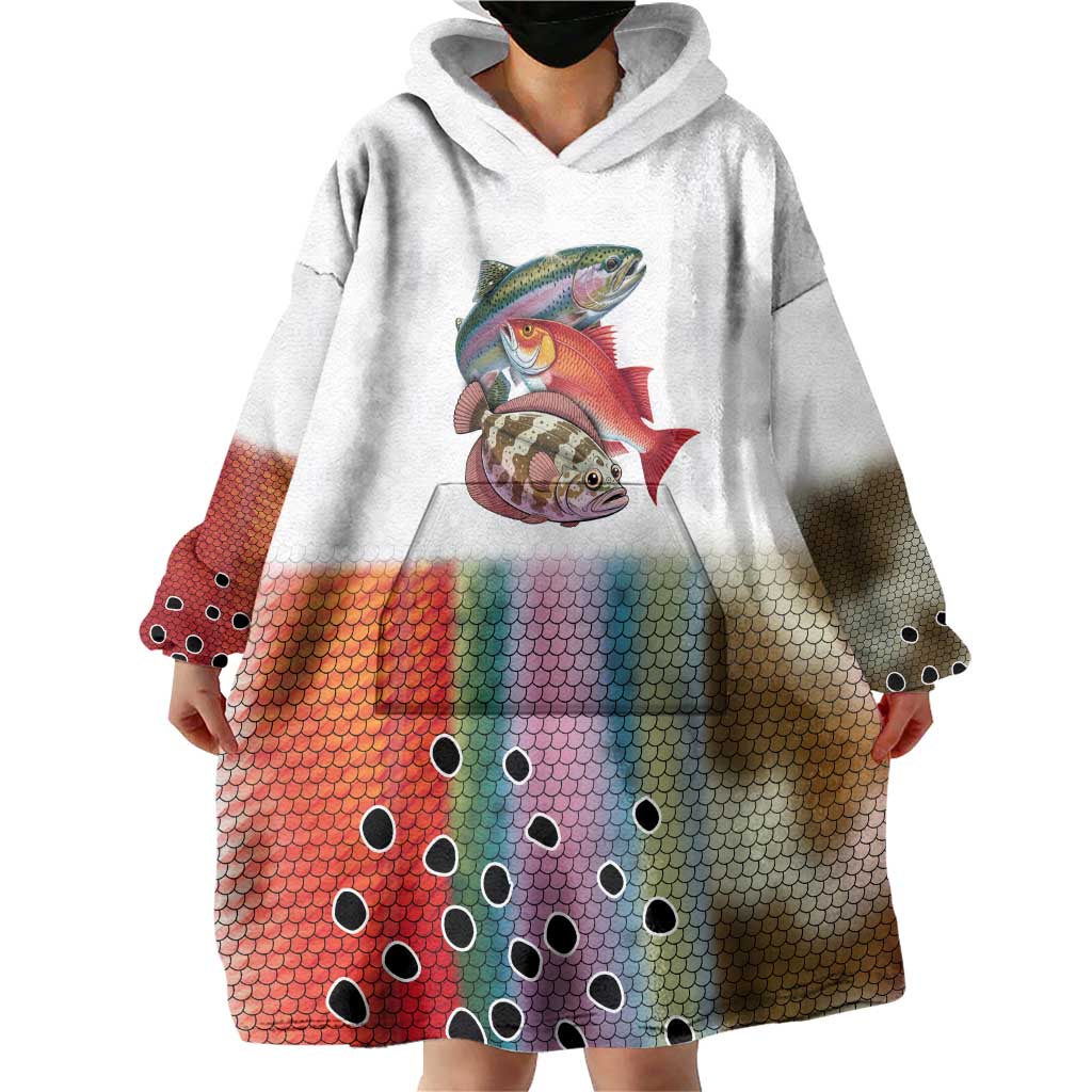 Multicolor Fish Pattern Design Wearable Blanket Hoodie Fishing Scaled Texture and Custom Name Print - Wonder Print Shop
