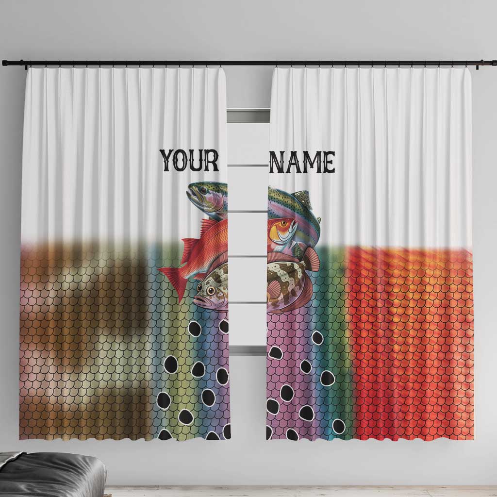 Multicolor Fish Pattern Design Window Curtain Fishing Scaled Texture and Custom Name Print - Wonder Print Shop