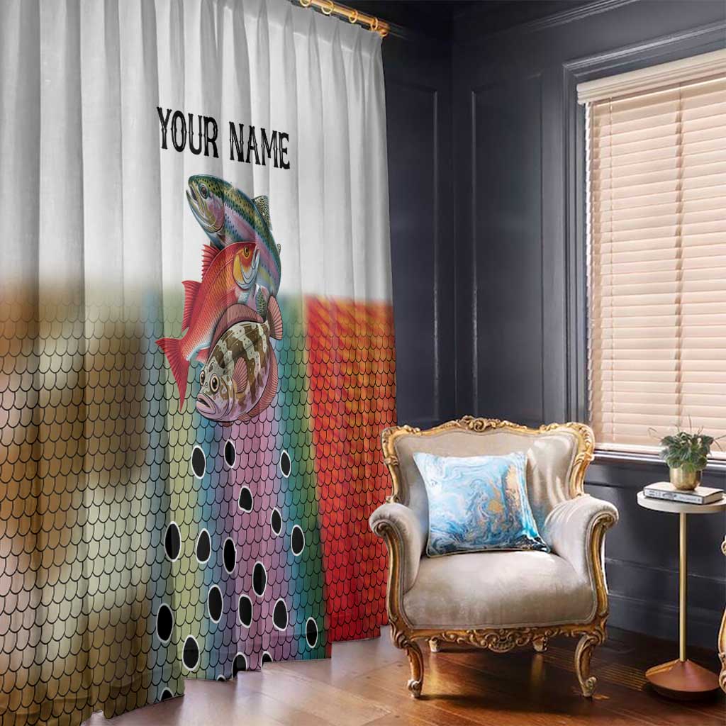 Multicolor Fish Pattern Design Window Curtain Fishing Scaled Texture and Custom Name Print - Wonder Print Shop