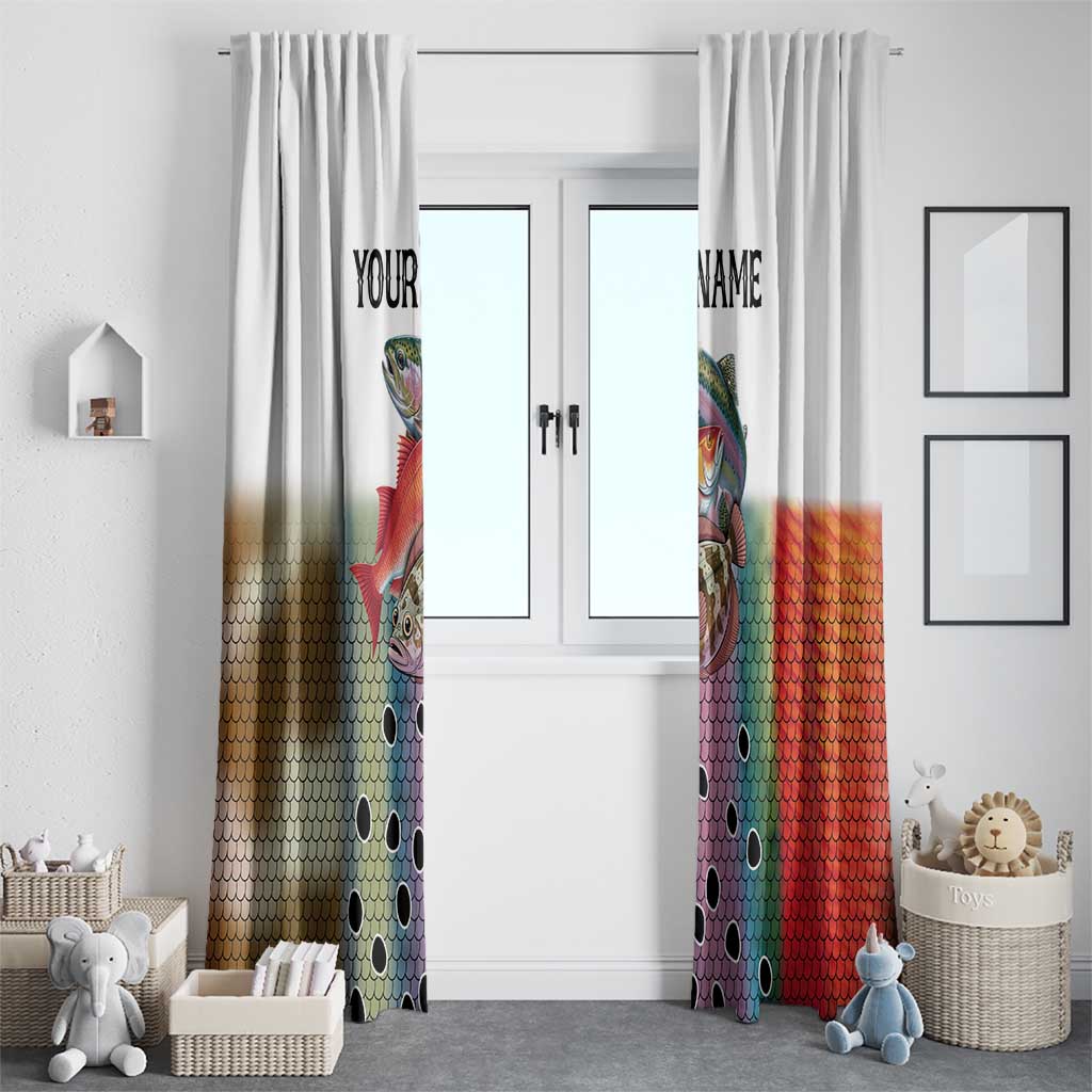 Multicolor Fish Pattern Design Window Curtain Fishing Scaled Texture and Custom Name Print - Wonder Print Shop