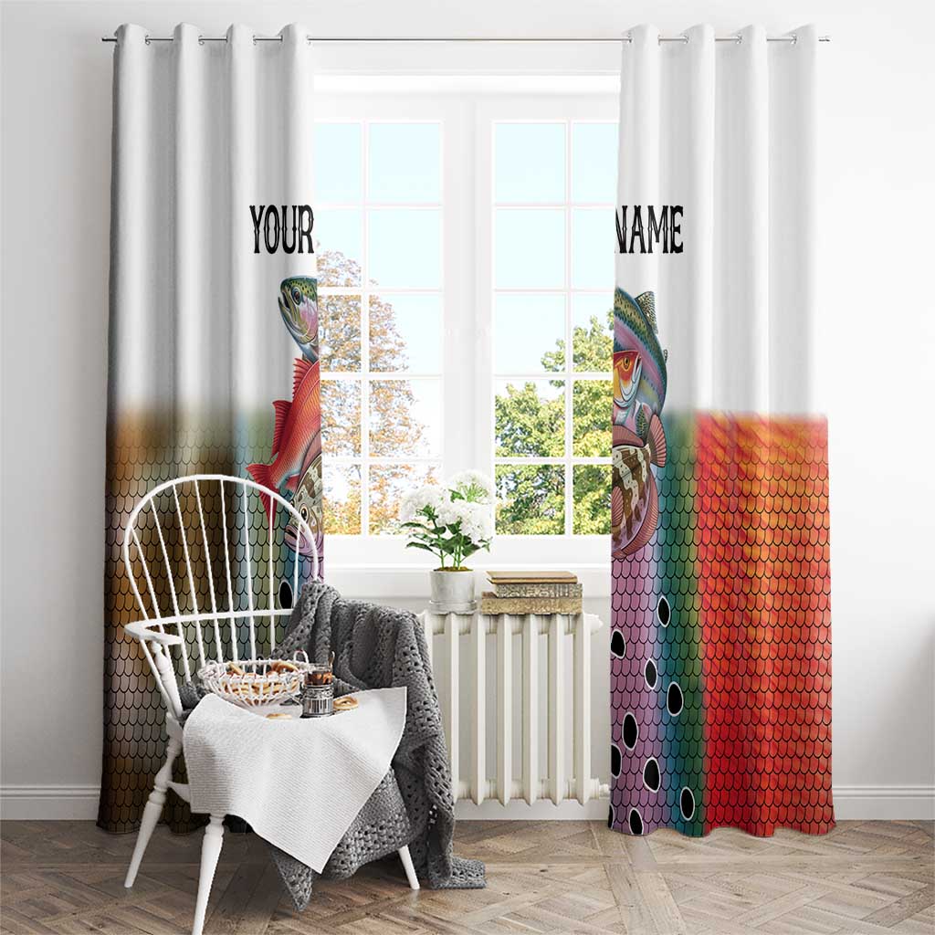 Multicolor Fish Pattern Design Window Curtain Fishing Scaled Texture and Custom Name Print - Wonder Print Shop