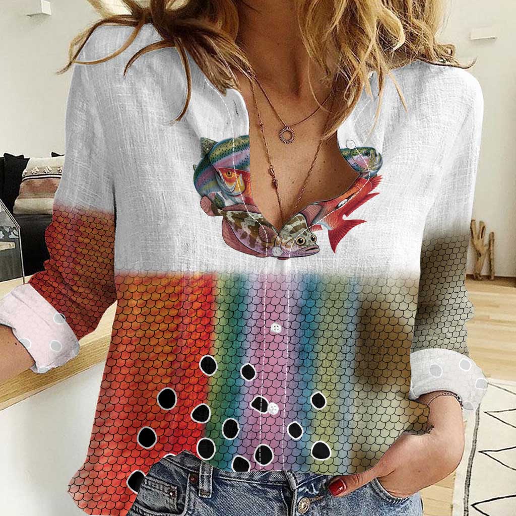 Multicolor Fish Pattern Design Women Casual Shirt Fishing Scaled Texture and Custom Name Print - Wonder Print Shop