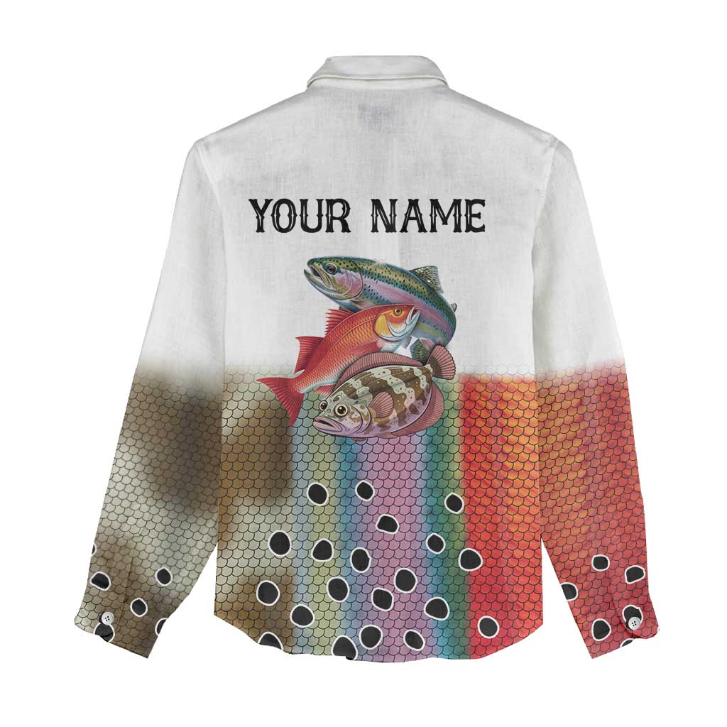 Multicolor Fish Pattern Design Women Casual Shirt Fishing Scaled Texture and Custom Name Print - Wonder Print Shop