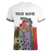 Multicolor Fish Pattern Design Women V-Neck T-Shirt Fishing Scaled Texture and Custom Name Print - Wonder Print Shop