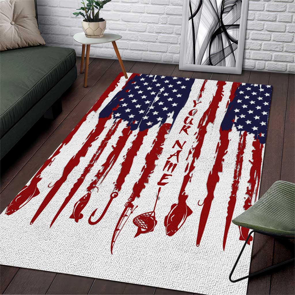 American Flag Fishing Area Rug Lure and Hook Elements and Custom Name Print - Wonder Print Shop