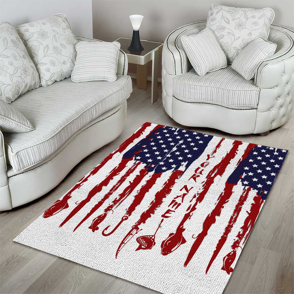 American Flag Fishing Area Rug Lure and Hook Elements and Custom Name Print - Wonder Print Shop