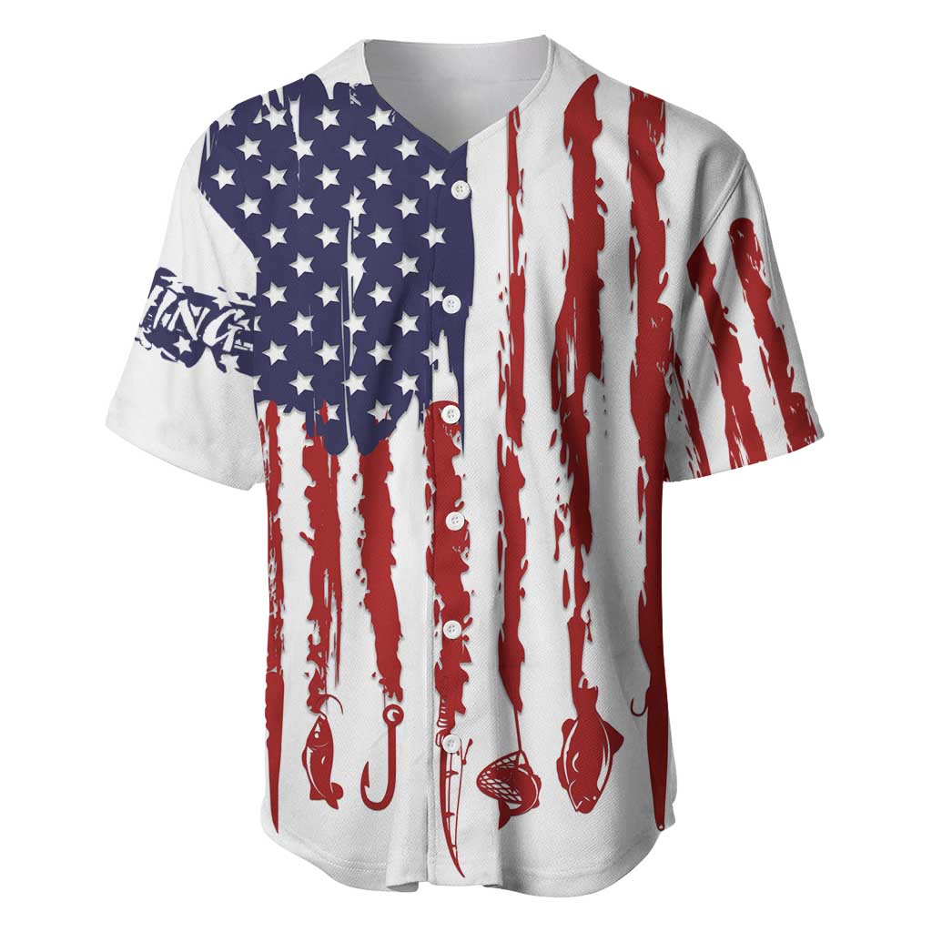 American Flag Fishing Baseball Jersey Lure and Hook Elements and Custom Name Print - Wonder Print Shop
