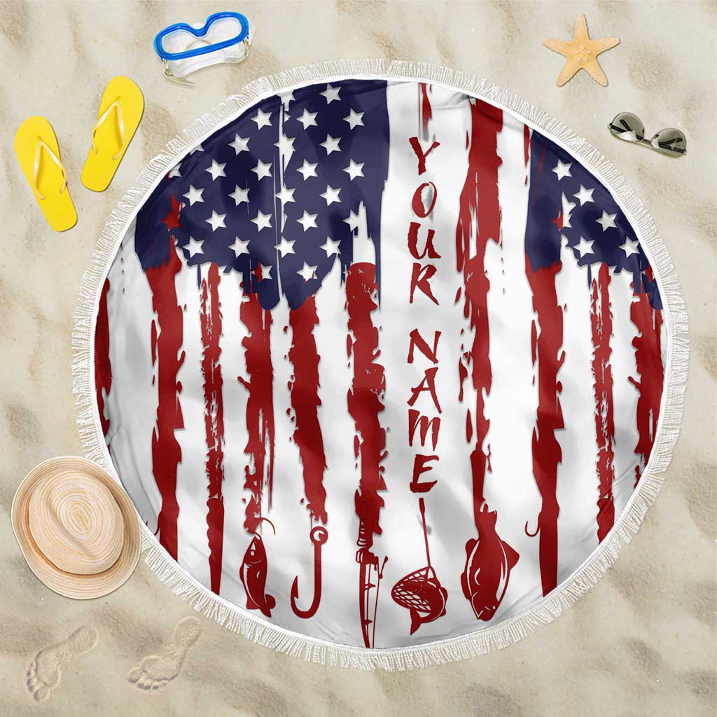 American Flag Fishing Beach Blanket Lure and Hook Elements and Custom Name Print - Wonder Print Shop
