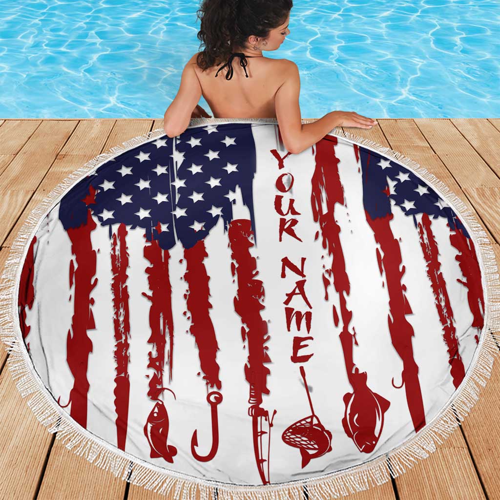 American Flag Fishing Beach Blanket Lure and Hook Elements and Custom Name Print - Wonder Print Shop