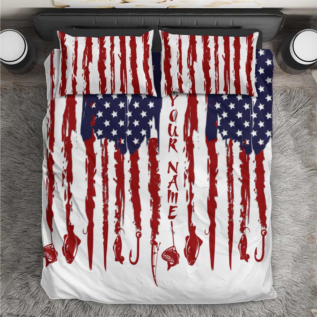 American Flag Fishing Bedding Set Lure and Hook Elements and Custom Name Print - Wonder Print Shop