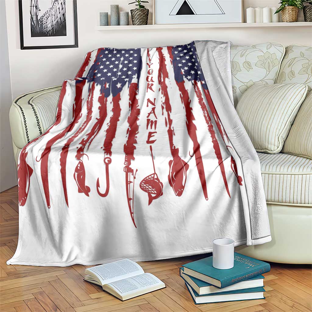 American Flag Fishing Blanket Lure and Hook Elements and Custom Name Print - Wonder Print Shop