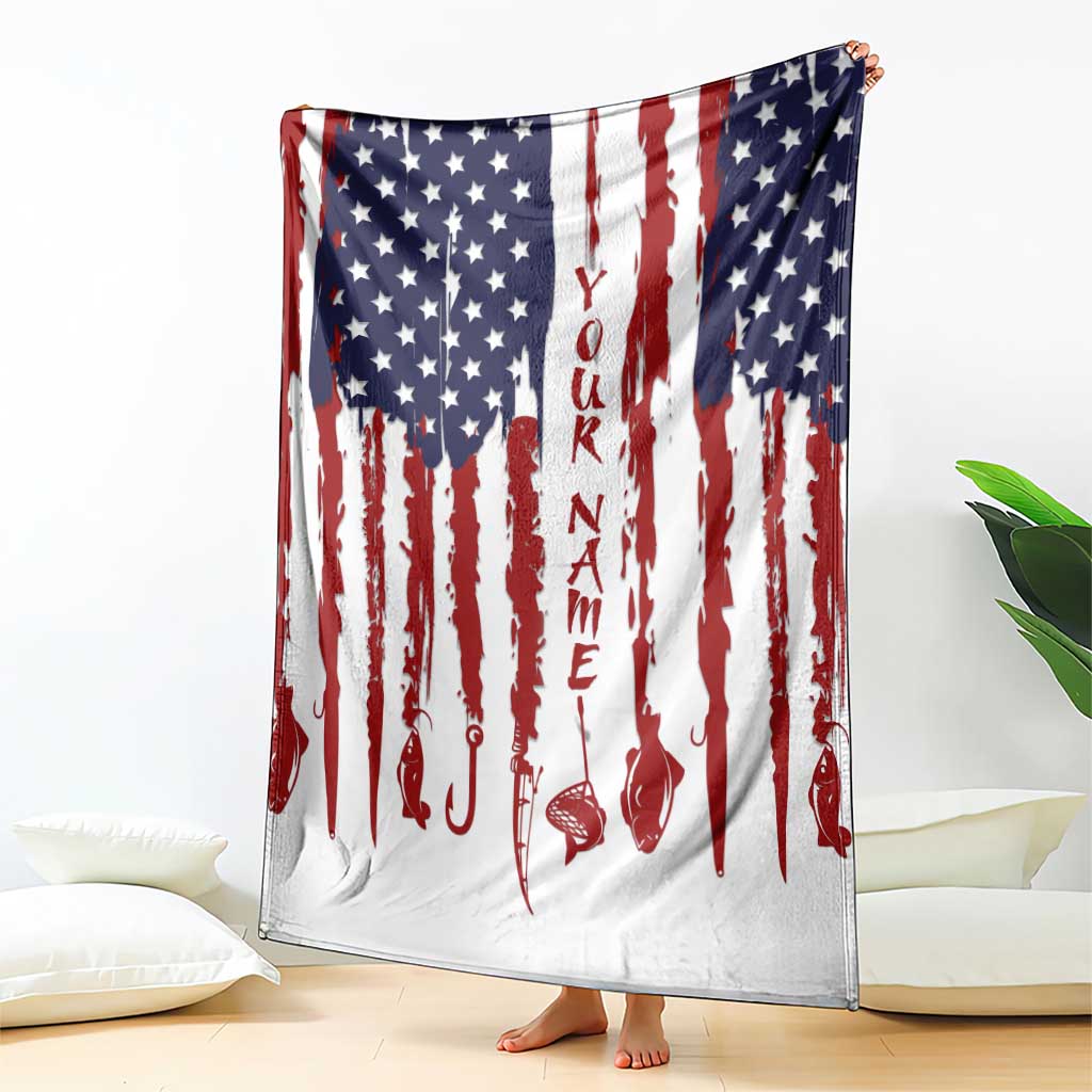 American Flag Fishing Blanket Lure and Hook Elements and Custom Name Print - Wonder Print Shop
