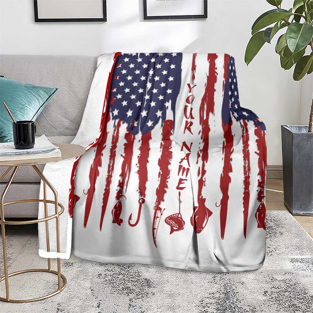 American Flag Fishing Blanket Lure and Hook Elements and Custom Name Print - Wonder Print Shop