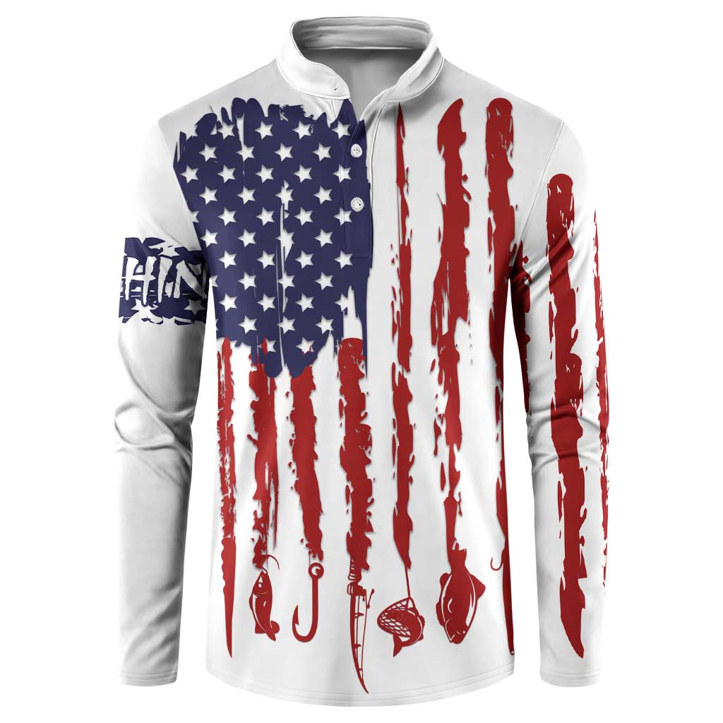 American Flag Fishing Button Sweatshirt Lure and Hook Elements and Custom Name Print - Wonder Print Shop