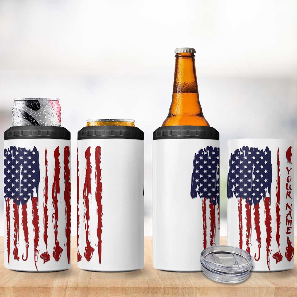 American Flag Fishing 4 in 1 Can Cooler Tumbler Lure and Hook Elements and Custom Name Print - Wonder Print Shop