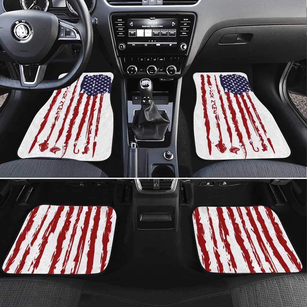 American Flag Fishing Car Mats Lure and Hook Elements and Custom Name Print - Wonder Print Shop