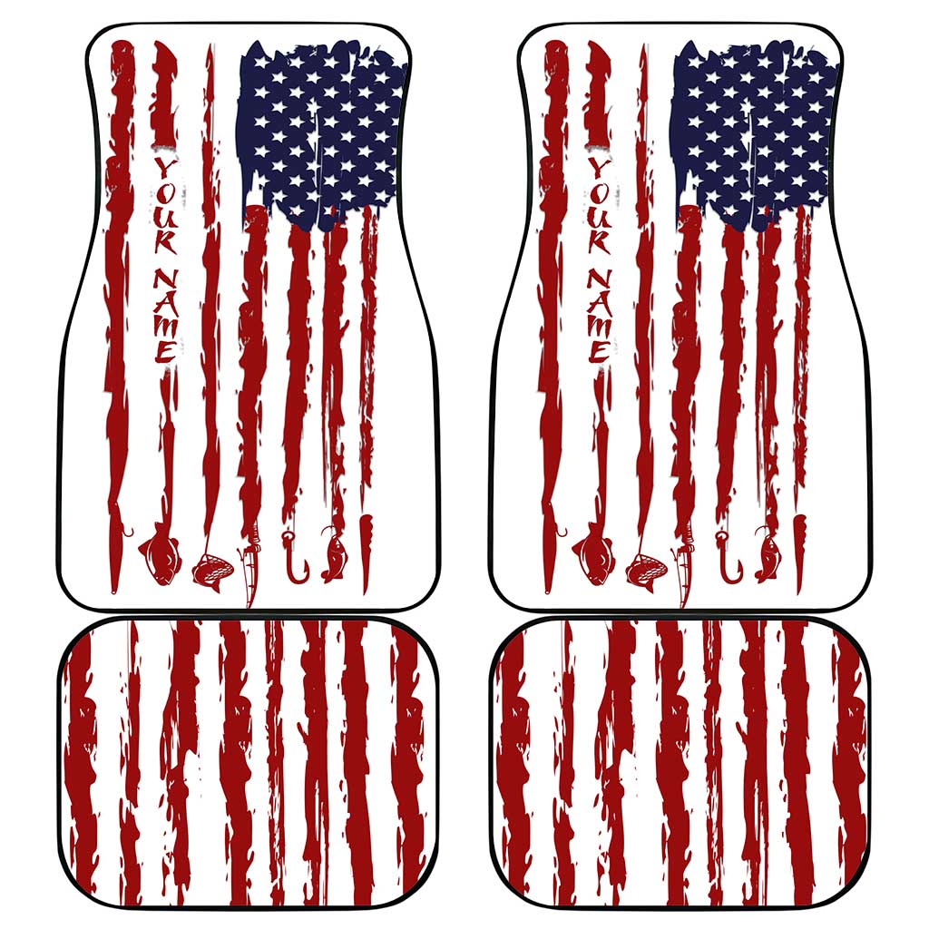 American Flag Fishing Car Mats Lure and Hook Elements and Custom Name Print - Wonder Print Shop