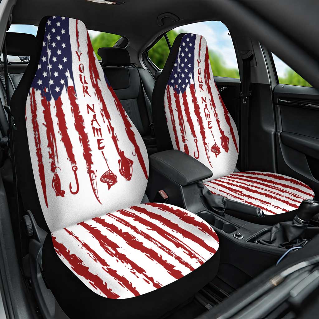 American Flag Fishing Car Seat Cover Lure and Hook Elements and Custom Name Print - Wonder Print Shop