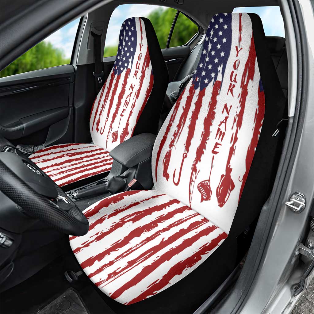 American Flag Fishing Car Seat Cover Lure and Hook Elements and Custom Name Print - Wonder Print Shop