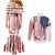 American Flag Fishing Couples Matching Mermaid Dress and Long Sleeve Button Shirt Lure and Hook Elements and Custom Name Print - Wonder Print Shop